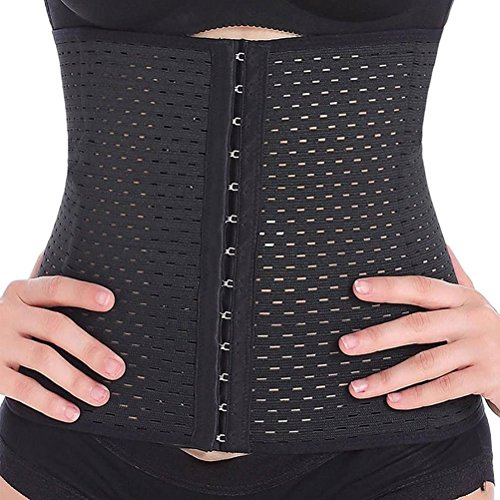 Everbellus Damen Corsage Korsage Korsett Waist Cincher mit 3 Stahlstaebchen Schwarz Medium