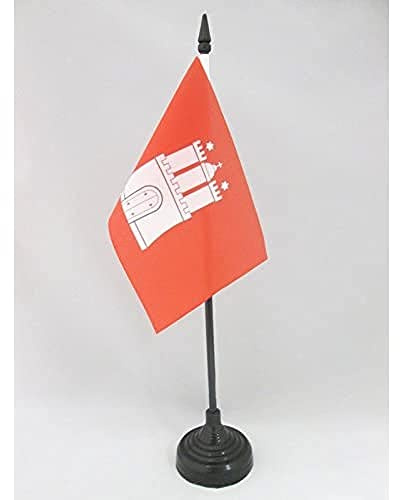 AZ FLAG Tischflagge Hamburg 15x10 cm Polyester 100D Kunststoffsockel | Für innen Tischflagge genähte Ausführung mit verstärkten Kanten mit Kunststoffstab 100D Polyester