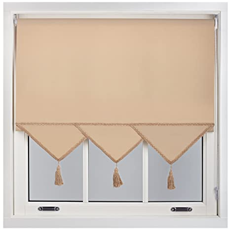 FURNISHED Roller Blind with Triangle Edge & Metal Fittings, Trimmable Non-Blackout Heavy Duty Fittings Classic Daylight Window Triangle Blinds - Cappuccino, 60cm x 165cm