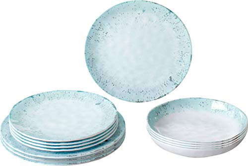 BRUNNER Set de vaisselle de camping (lot de 12 pièces) pour 4 personnes - Delgusto Amalfi - en mélamine Stone Touch de haute qualité, antidérapant et résistant