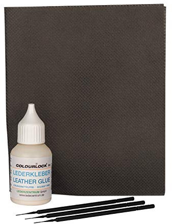 COLOURLOCK Riss-Reparatur-Set mit 20g lösungsmittelfreiem Lederkleber, Spannstoff und 3 Minipinseln für die Reparatur von Löchern und Rissen in Leder und Kunstleder