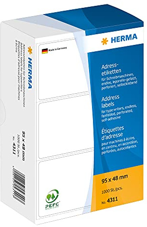 Herma 4311 Adress-Etiketten - 95 x 48 mm, selbstklebend, 1000 Stück; Packungsinhalt: 1000 Etiketten