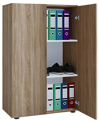 Büroschrank mit 3 Fächern | moderner Aktenschrank mit Drehtüren | Maße ca. B. 70 x H. 110 x T. 40 cm – Lona 3-Fach