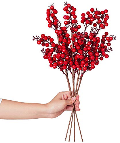 Lvydec 4 Pack Artificial Red Berry Stems Clearance - 19.5 Inch Christmas Holly Berry Branches for Holiday Home Decor and Crafts