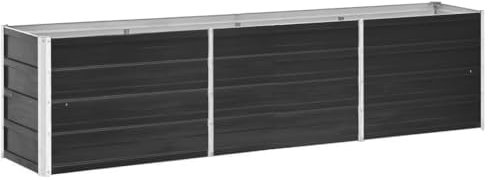 vidaXL Letto Rialzato per Giardino Fioriera Alta Fondo Aperto Cura Piante Fiori Orto Cassetta Vaso Giardinaggio in Acciaio Zincato 240x40x45 cm Antracite