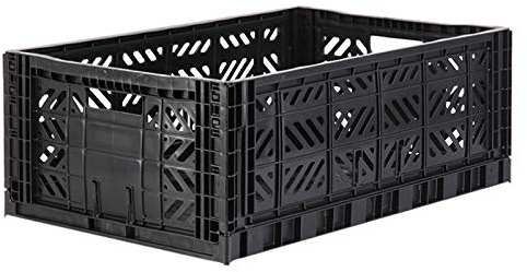 Ay-Kasa Klappkiste, stabile Faltkiste aus Kunststoff, stapelbar, Black, Maxi (60x40x22cm)