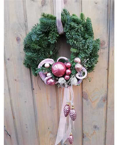 Blumen Eber Winterlicher Türkranz oder Wandkranz RosaRot - Naturkranz mit Dekor, ca. Ø 25 cm - 25 cm
