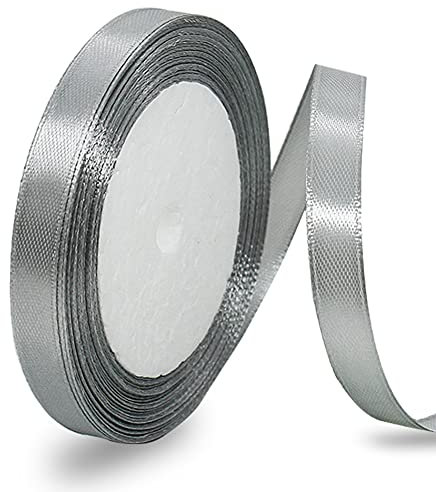 Satinband Silber 10mm, 22 Meters Grau Dekoration Geschenkband breit Schleifenband, Stoffband für Hochzeit, Taufe und Geburtstag Geschenke