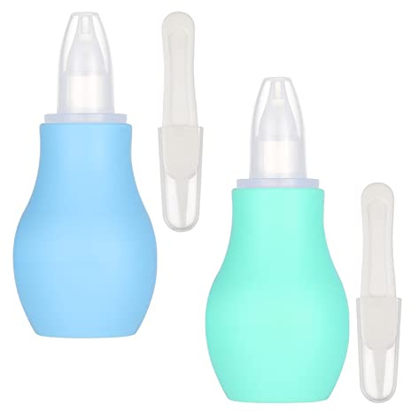 AKlamater 2 Pcs Baby Nasal Aspirator, Baby Nose Sucker Nose Cleaner Babys Nasal Cleaner Mucus Removal for Newborns(Green+Blue)