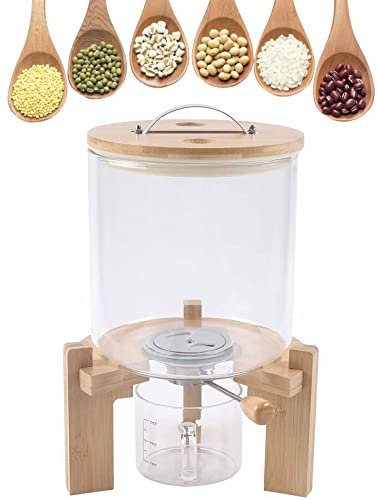 Glass Rice Dispenser with Measuring Cup, Cereal Container with Wood Airtight Sealed Lid for Rice Millet Bean Oatmeal, Food Containers Large Storage Kitchen Organization Kitchen Accessories, 5L/8L