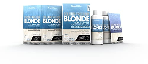 Knight & Wilson Colour-Freedom Blonde Ultra high lift Hair Bleach powder and White Blonde Neutralising Toner with Cream Developer 6% 20VOL (with 6% 20 Volume Developer)