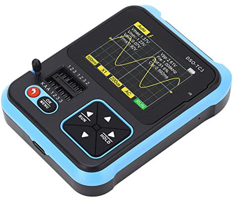 Osciloscopio Digital Portátil | Multímetro de Osciloscopio de Mano 3 en 1 | Ancho de Banda de 500 KHz | Tasa de Muestreo 10MSa/s | Pantalla LED TFT de 2,4 Pulgadas (Configuración alta)