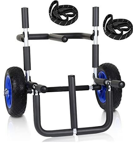 Izrielar Transportvagn för SUP-bräda stående paddle bräda, aluminium hopfällbar transport, kajakvagn, upp till 80 kg, båtvagn SUP vagn kajakvagn med 2 remmar, blå och svart
