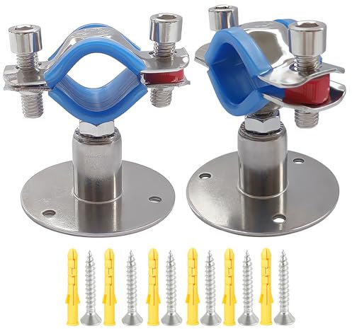 RITUIPIO 2PCS Wall & Ceiling Mount Pipe Supports - 304 Stainless Steel, Adjustable Height 30-60mm (1.18-2.36), Fits OD Pipe 15-19mm (0.59-0.75in)