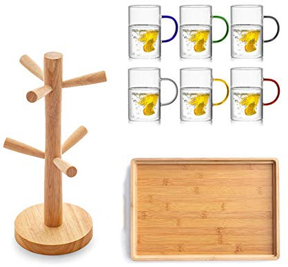 Vasos/Vasos de Agua Tazas de cerveza Conjunto de 6, tazas de vidrio con mango 15.8oz, gafas de cerveza grandes for congelador, vasos de cerveza Gafas de beber 450ml, tazas de vidrio con estante Copas