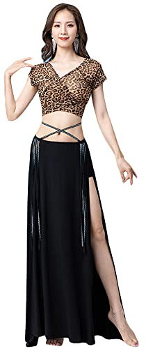 AGAATI Bauchtanz Kostüm Oberrock 2-teilig Damen Tanzkostüm Festival Party Cosplay Karneval Kostüm Party Festival Kostüm (Schwarz XL)
