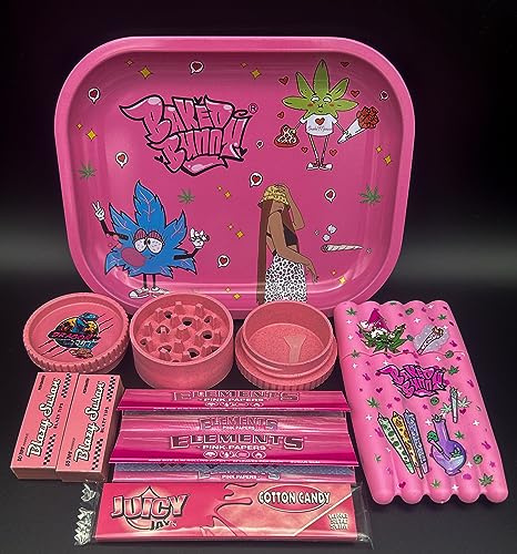 Pink Rolling Tray Set Pink Herb Grinder Pink Rolling Papers King Size Pink Cone Holder for 5 Joints Best Stoner Pink Gift