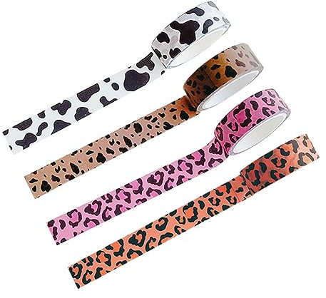Lot de 4 rouleaux de ruban washi imprimé animal léopard vache ruban de masquage ruban décoratif ruban adhésif scrapbooking journal adhésifs autocollants art artisanat