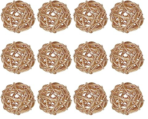 sourcing map 12 Uds Mimbre Ratan Bolas Decorativas Bolas 2 Pulgadas para Florero Rellenos, Boda, Jardín, Pasillo Fiesta,Oro