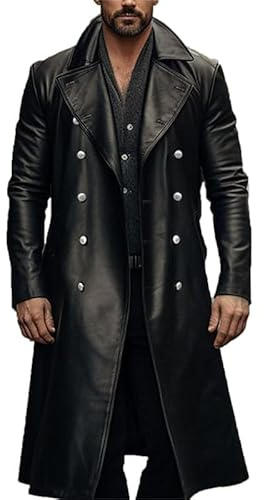 CRITOR Trench Lungo in Pelle da Uomo Cappotto Lungo in Pelle PU Nera da Uomo Giacche Lunghe in Pelle Sintetica Steampunk
