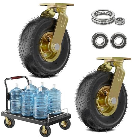 WORDFUN 2 Lenkrolle, Bockrolle, Geräuschlose Schwerlast Räder, Transportrolle, Luftreifen Gummi Lenkrolle, Doppeltes Kugellager + Doppeldrucklager, Für Möbel, Trolleys, Plattformwagen