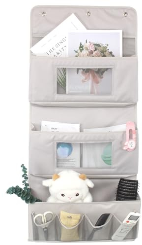 Douzi Hängende Aufbewahrung über der Tür Organizer Storage 3 Schichten mit 4 kleinen Taschen, faltbar & waschbar hängende Lagerung für Kosmetik, Spielzeug, Kleinigkeiten für Schlafzimmer Bad (grau)