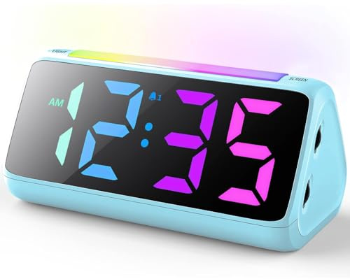 Sveglia digitale, sveglia digitale per bambini con luce, display LED colorato, dimmer di luminosità 0-100%, 2 allarmi, snooze, 3 livelli di volume, porta di ricarica USB, sveglia per bambini per