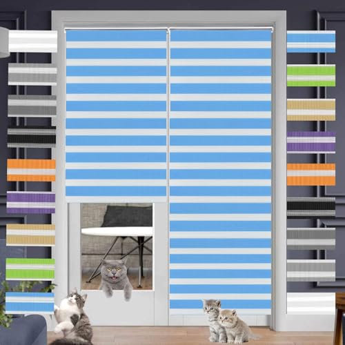 Doppelrollo Klemmfix Verdunkelung 30 x 150 cm Hitzeschutz Energiesparend Klemmrollo Rollo Thermo Rollo inkl. Zubehör für Wohnzimmer Küche Büro, Blau