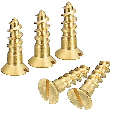 sourcing map 10Pcs Vis à Bois en Laiton M6 x 20mm Vis Autotaraudeuse | à Tête Plate, à Entraînement Fendu, Fraisée pour Meubles de Menuiserie