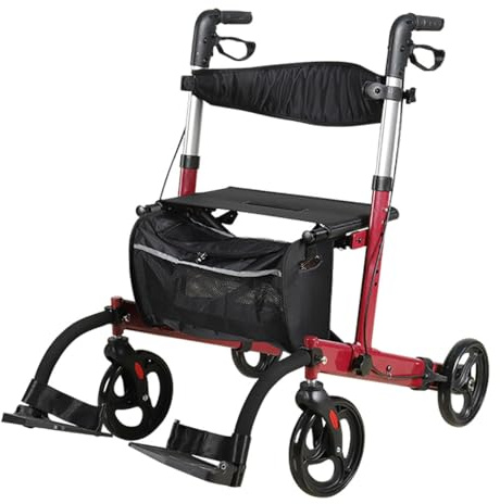 andador para exteriores,Andadores para Ancianos 4 Ruedas con Asiento,Andador para ancianos de aluminio plegable,Con pedal,con Frenos de Maneta D