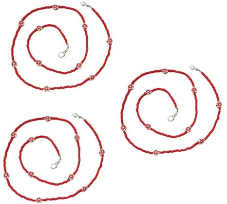 OATIPHO 3St Blumenmaske aus Reisperlen Sonnenbrillen für im Trend Lesebrillenhalter elegant urlaub Schlüsselband Masken Perlenkettenhalter Lanyard-Kette Bohemien Brillenkette rot