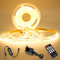 COB LED Streifen Warmweiss 5M, LED Stripe Dimmbar 24V 3000K, lichtband led selbstklebend Wasserdicht IP44, Lichtleiste mit Netzteil und Controller für Unterbau, TV Küche Wohnzimmer DIY (3000K, 5m)