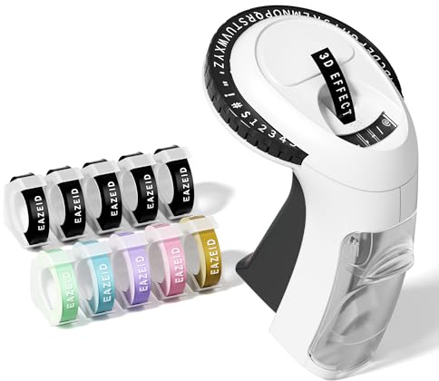 EazeID Embossing Label Maker Machine, Vintage 3D Embossed Label Maker with 10-Roll Color Waterproof Tapes, Retro Manual Embosser for Scrapbook Supplies, Junk Journal Kit, Home Office DIY Crafting