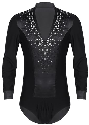 RUNQHUI Herr Dansande bodysuit dans latin dans modern jazz salsa tango jumpsuit dansare bodysuit gymnastik danskläder M-XXL, svart, XL