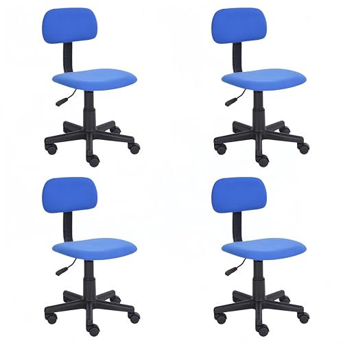 Ginhow Kinderschreibtischstühle x 4 – höhenverstellbar, 360° drehbar, Kinderdrehstuhl mit weichem Sitzkissen und Lordosenstütze, ohne Armlehnen, Kinderbürostuhl mit leisen Rollen, Blau