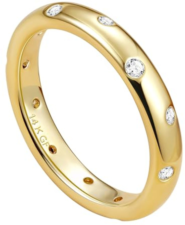 ADRAMATA 14K Gold Filled Statement Ring for Women - CZ Knuckle Finger Wedding Band Engagement Promise Rings