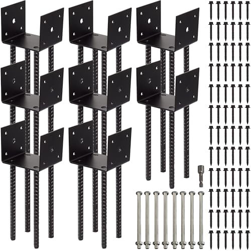 LADECH Staket stolphållare för terrass av betong – stolpeankare i metall med pulverlackerad svart 10,2 x 10,2 cm (innerdiameter 8,9 x 8,9 cm)