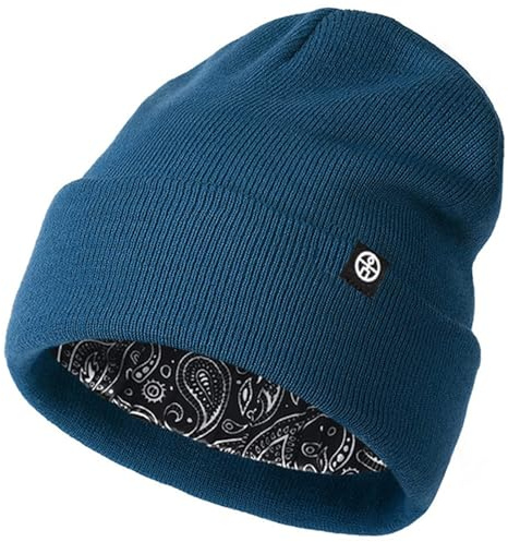 Enwokran Unisex mjuk känsla uppfällbart slokande stickad mössa hatt varm fleece fodrad vintermössa för kallt vått väder, vindtät och varm och stretchig, Mörkblå2, one size