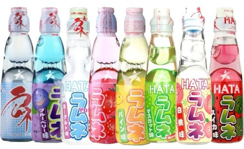 Hatakosen Ramune Soda Japanese Soft Drinks 8 Bottles Set 200ml By Starry Mart (8 Bottles, 8 Different Flavours)