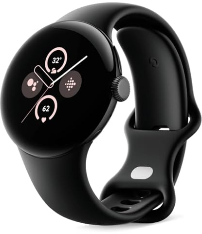 Google Pixel Watch 2 con il meglio di Fitbit Heart Rate Tracking, gestione dello stress, funzioni di sicurezza - Smartwatch Android - Custodia in alluminio nero opaco - Obsidian Active Band - LTE