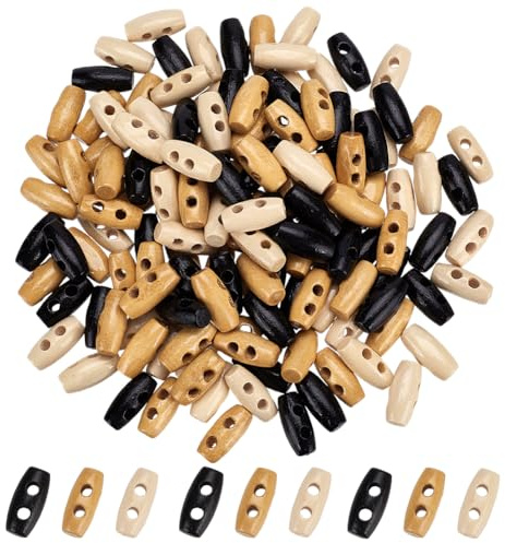 FINGERINSPIRE 120 Stück Mini Knebelknöpfe Aus Holz 2 Löcher 16mm Winzige Nähhorn Knebelknöpfe 3 Farben Mikro Nähknöpfe In Olivenform Bowling Nähknöpfe Für Heimwerker Nähen Basteln Dekoration