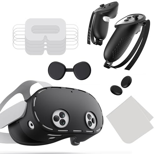 STARWARE Silicone Case Set for Oculus Quest 3S, 6-in-1 VR Accessory Protection - Headset Shell Cover, Touch Controller Grips, Lens Protector and Joysticks (Black)