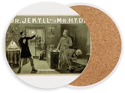 Rundes Keramik-Poster – Altes Filmposter Doctor Jekyll and Mister Hyde, Gravur, Transformation, Kino-Poster, 1 Einheit (108 x 108 mm)