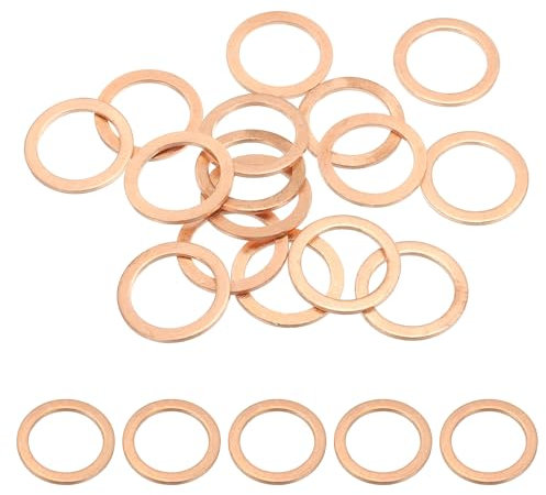 PATIKIL M18 Copper Washer Sealing Ring, 15 Pieces 18mm ID 24mm OD 1.5mm Thickness Metric Flat Sealing Gasket Crush Washer for Screws Bolt Sump Plugs Oil Drain