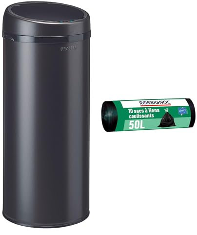 Poubelle de cuisine automatique avec 10 sacs-poubelle. Capacité 45L, Poubelle à ouverture automatique, Fabrication française, Seau amovible avec double anse, KOSMO