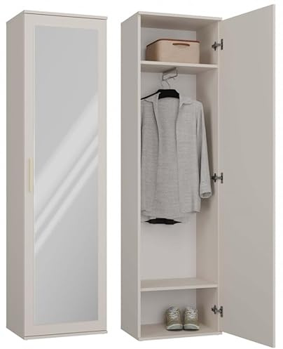 BDW DUO - Guardaroba con specchio, armadio moderno, multifunzionale per ingresso, camera da letto, camera dei bambini 180x50x35(P) (Cachemire)
