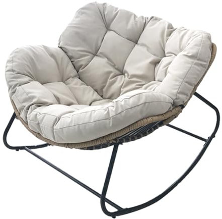 Schaukelstuhl für drinnen und draußen, Rattan-Schaukelstuhl mit gepolstertem Kissen, Liegestuhl für draußen, moderner Loungesessel für Wohnzimmer, Terrasse, Balkon, Veranda, Garten