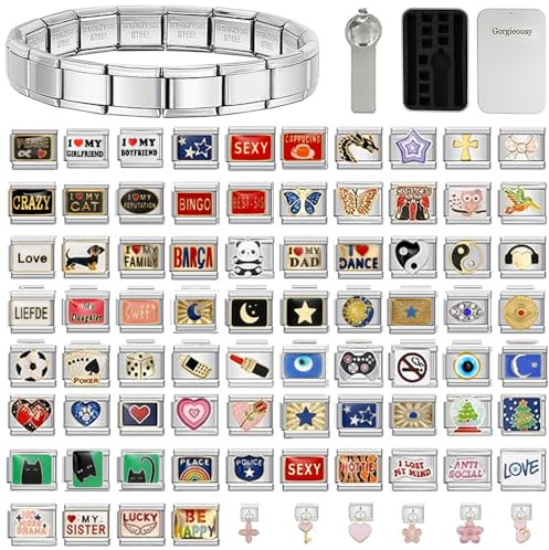 Gorgieousy Ensemble de breloques de bracelet à breloques italiennes personnalisées – Breloques personnalisées en argent, or, pour débutant à faire soi-même – Liens de montre pour homme et femme