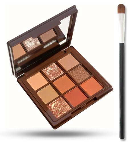 Palette de fards à paupières, 9 couleurs, très pigmentées, doré/marron, avec miroir, mat Shimmer doux et lisse, pour le maquillage des yeux (01 chocolat)