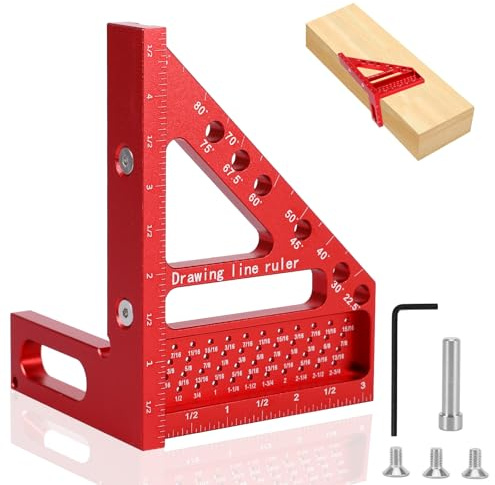 BTBHIHO 3D-Gehrungswinkel Multifunktional 45°/90° Gehrungswinkel,Zimmermannswinkel Groß Aluminiumlegierung Hochpräzises Layout-Messwerkzeug für Tischler,Ingenieur Rote